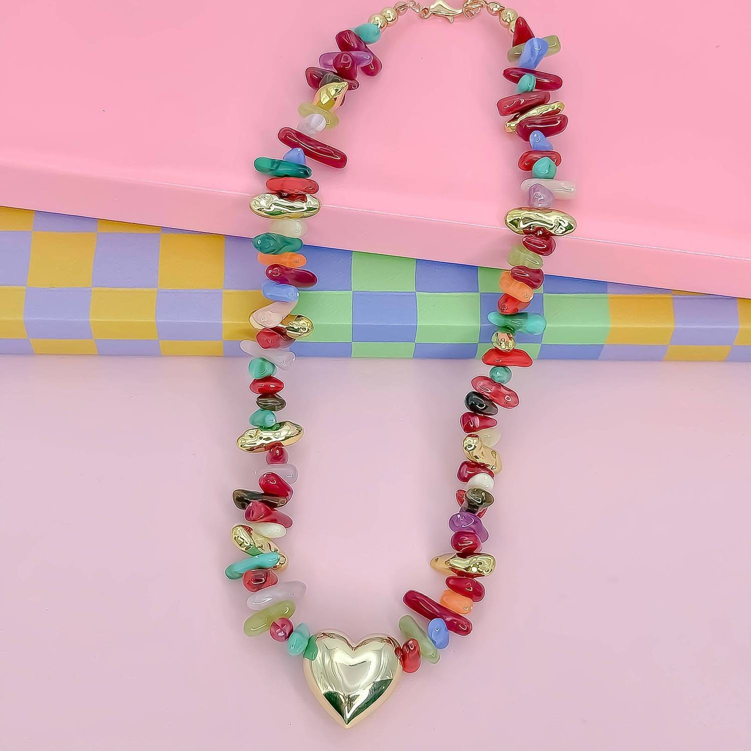New Treasure Jewels Women's Happy Little Things Heart Necklace In Pink Multi
